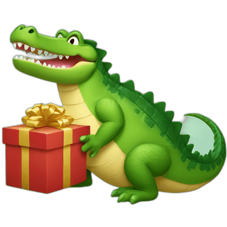 a crocodile holding a present emoji