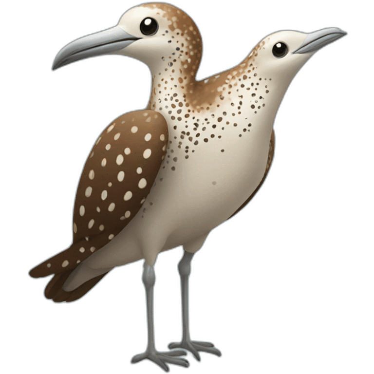 brown speckled sea bird with white spots and long legs emoji