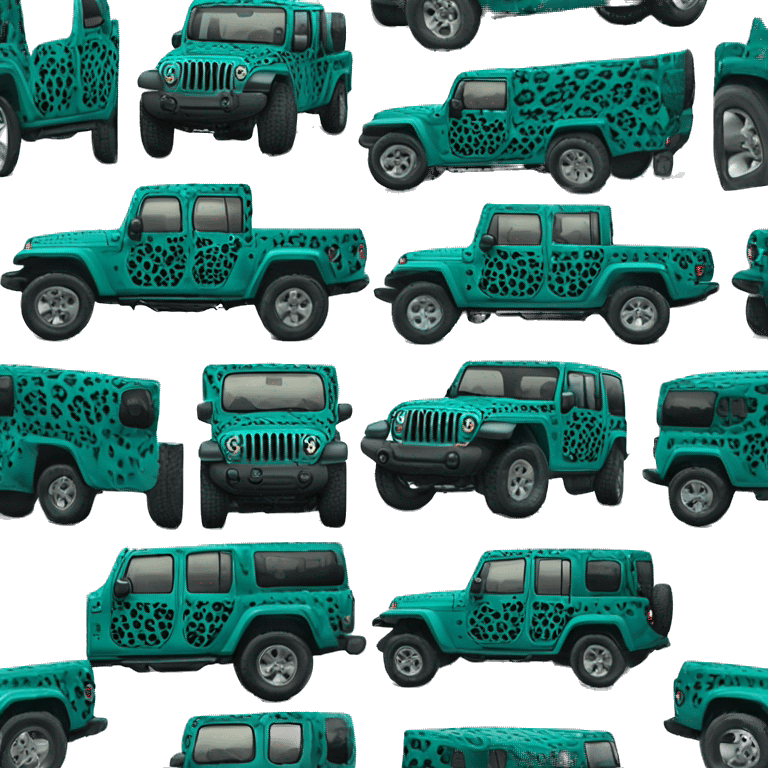 Realistic Full length teal leopard print pattern Jeep Gladiator truck. emoji