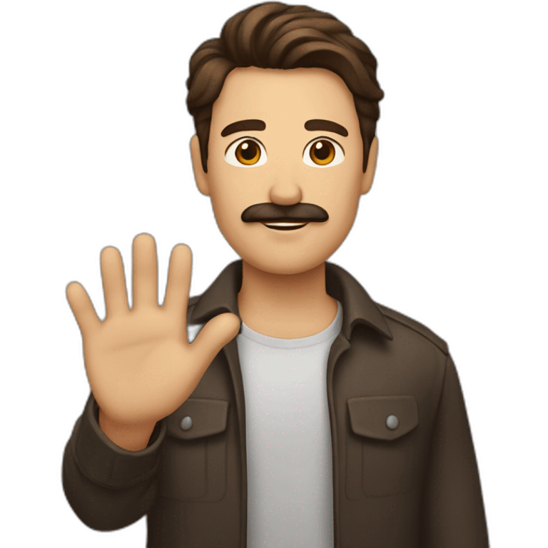 Man with rectangular brown Mustache With slicked brown hair Raise your hand emoji