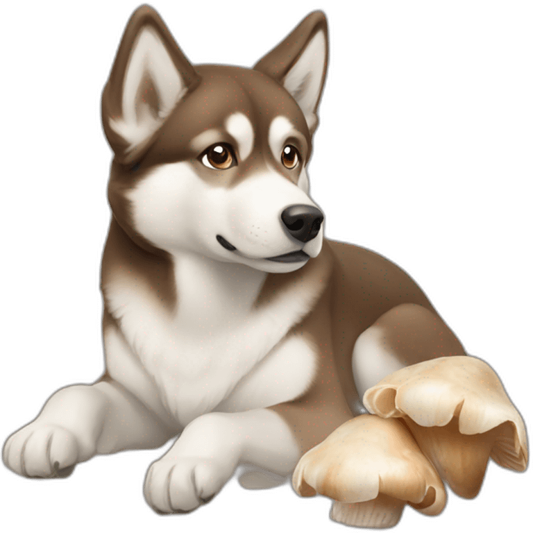 Brown husky with oyster mushrooms emoji