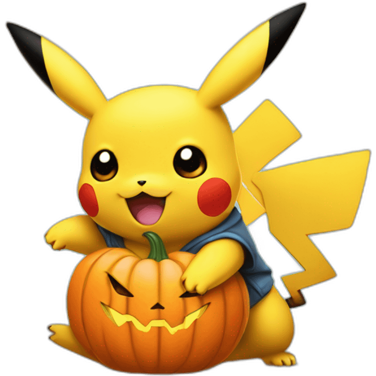 Pikachu holding a pumpkin emoji