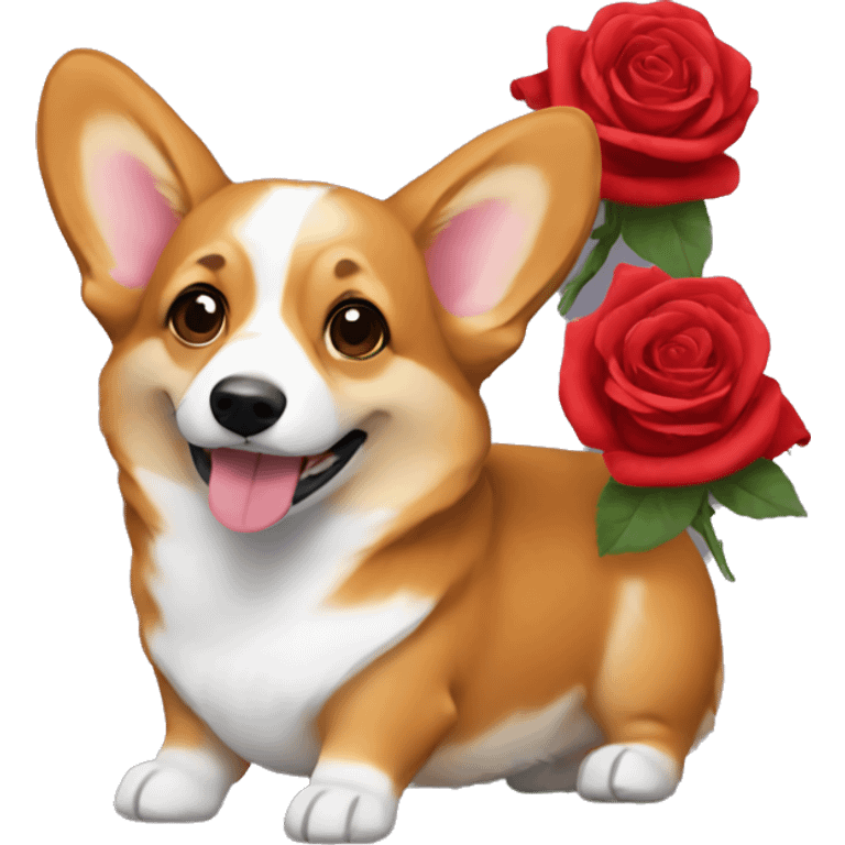 Corgi with many red roses emoji