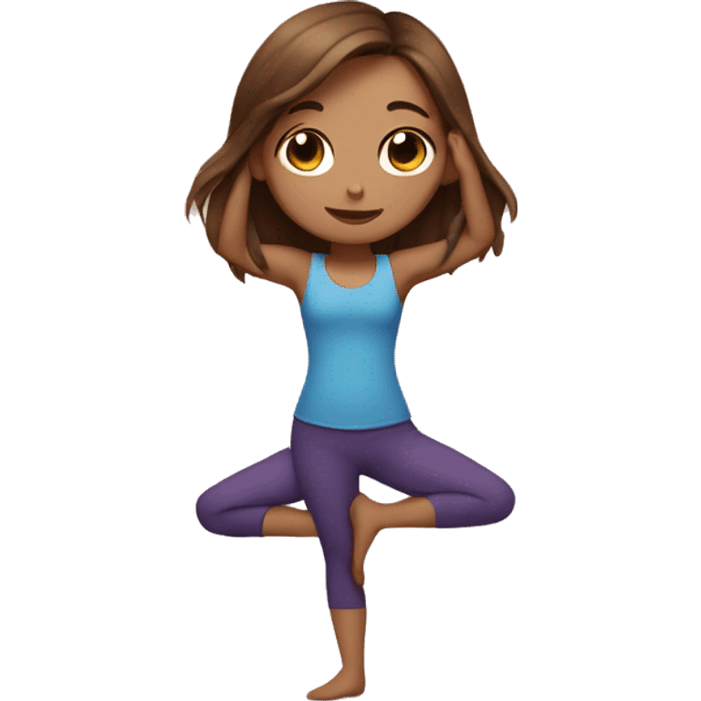 A girl with brown long hair and fair skin is standing in a yoga pose emoji