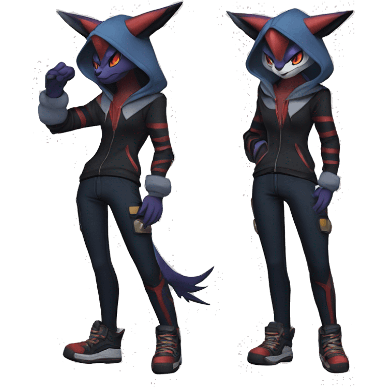 Cool Anthro Dark Absol-Noivern-Quilava-Litten-Pokémon with edgy stripes hoodie spiked collar punk Full Body emoji