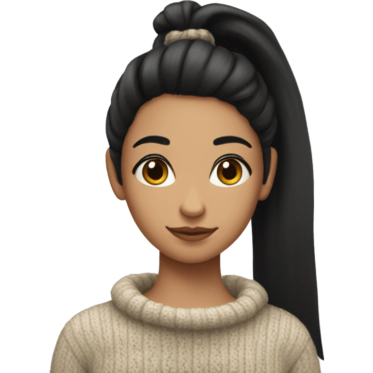 girl with black hair in a ponytail and a cozy sweater emoji