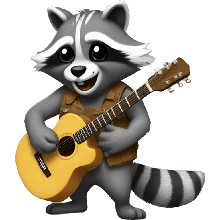 Furry raccon eat cookie andand he holds a guitar in his hand emoji