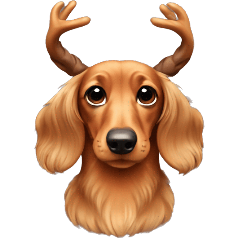 Mini long haired tan dachshund with antlers  emoji