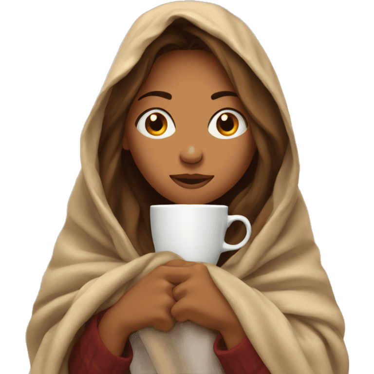 girl inside a blanket sipping coffee eyes closed emoji