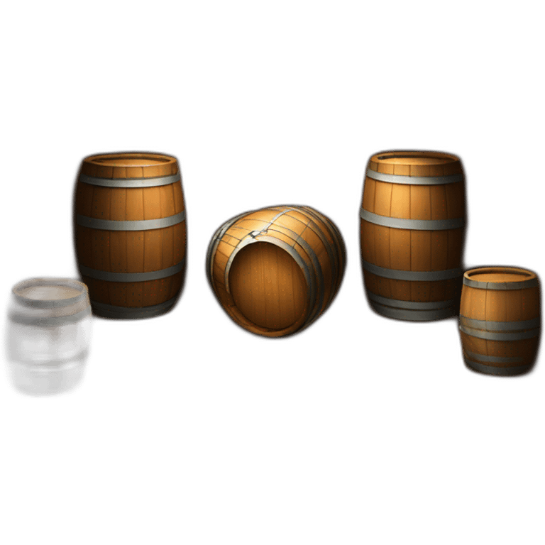 a room inside a ship with barrels emoji