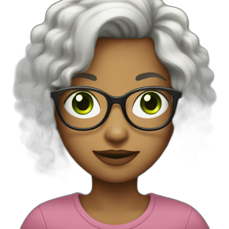 a girl with hair and green eyes in glasses emoji