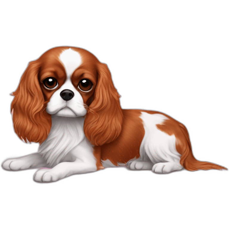 Small cavalier King Charles spaniel on a large pink cushion emoji