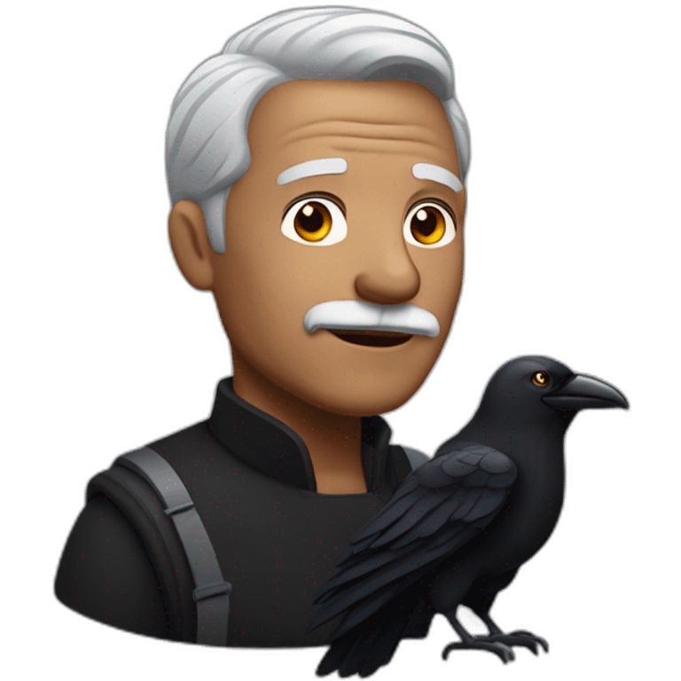 gray-haired grandfather in black with a raven on his shoulder emoji