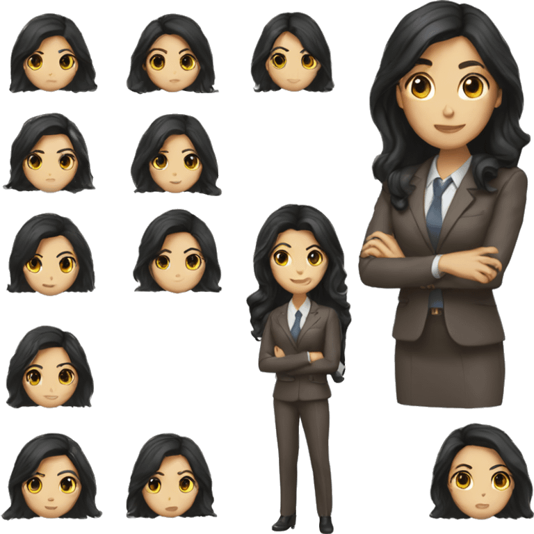 Female defense attorney with long black hair with brown suit emoji