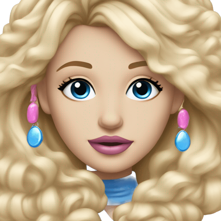 Blonde girl who’s getting a blowout blue eyes pink lips blue eyeshadow emoji