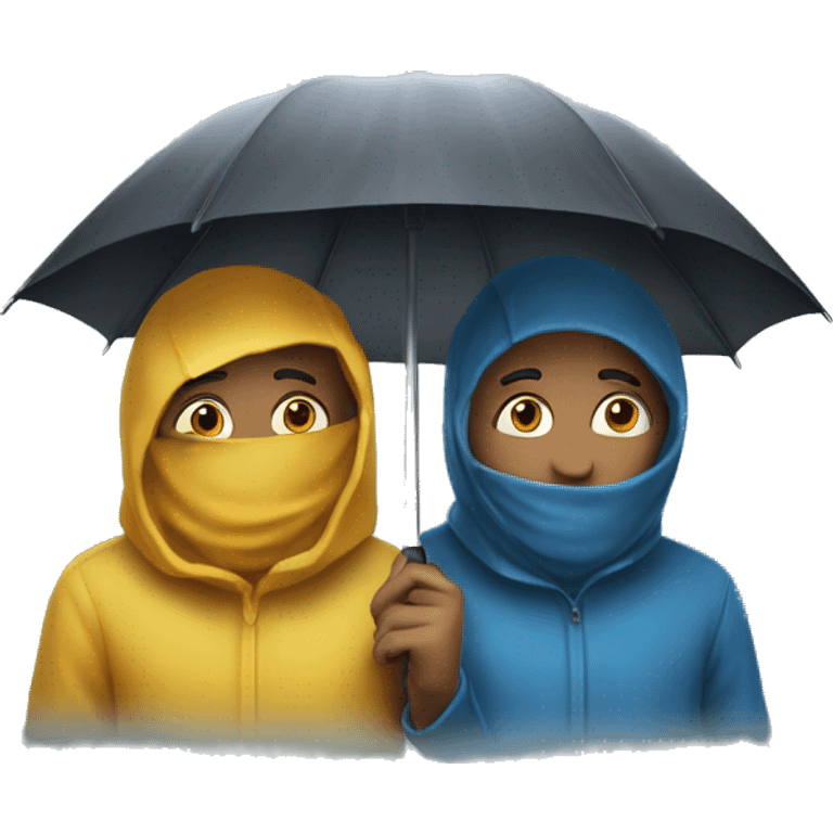 Dos personas en la lluvia a siendo egersisios emoji