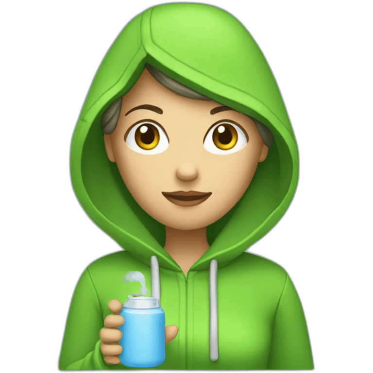 Woman with round head and green hoodie and hot water bottle in her hand  emoji