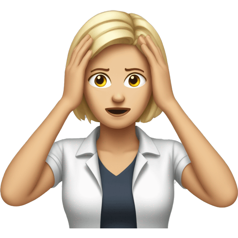 frustrated white woman with hands on her head emoji