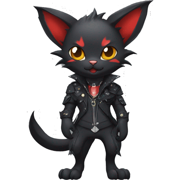 cool edgy black punk red nargacuga-bat-cat-animal hybrid Fakemon collar full body emoji