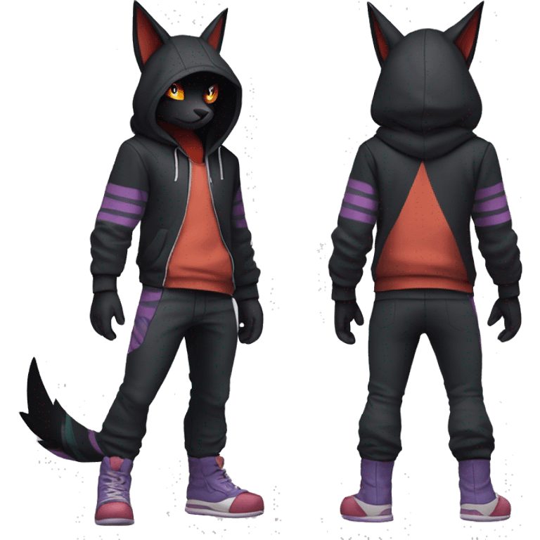 Cool Anthro Black Noibat-Quilava-Litten-Pokémon with edgy stripes and a hoodie Full Body emoji