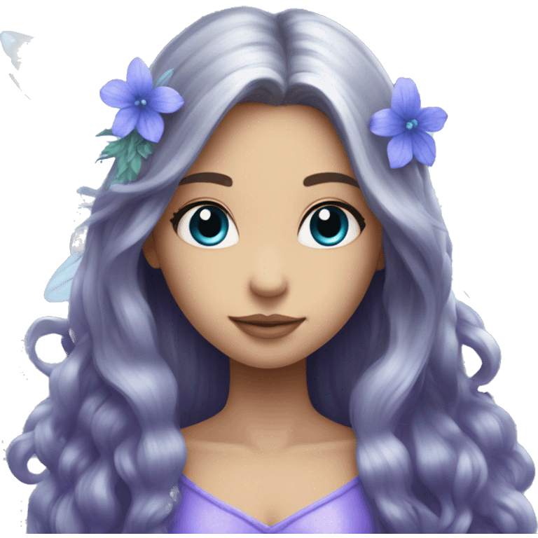 Beautiful, flower, fairy, blue, silver, purple, long hair, big wings emoji