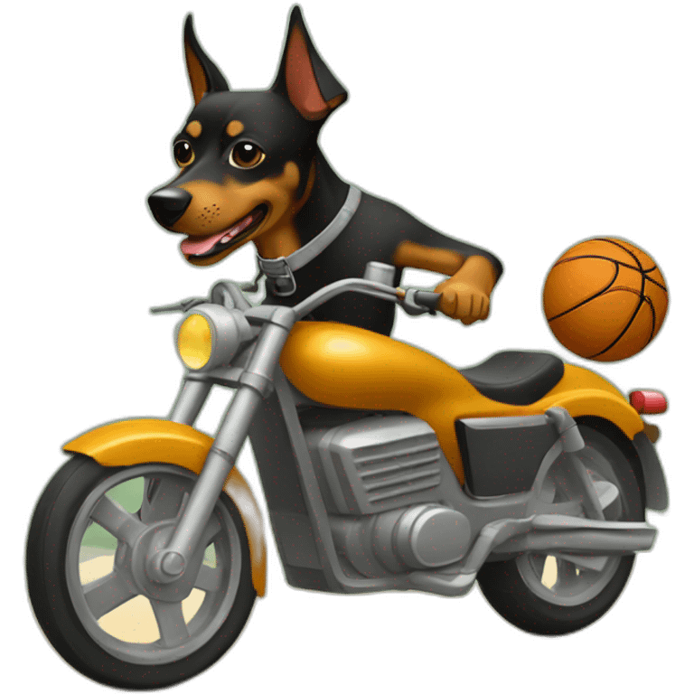 a caramel pinscher basketball player dog driving a moto emoji