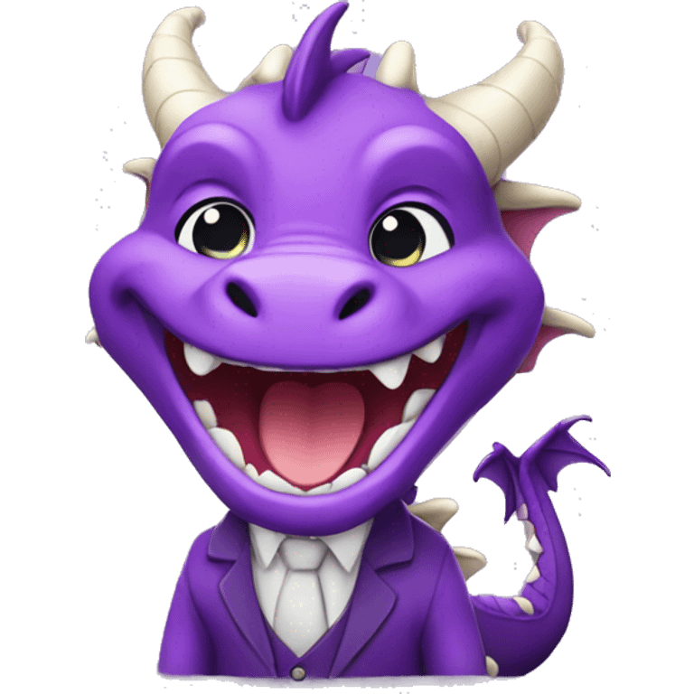 cute purple dragon laughing and wearing business clothes emoji