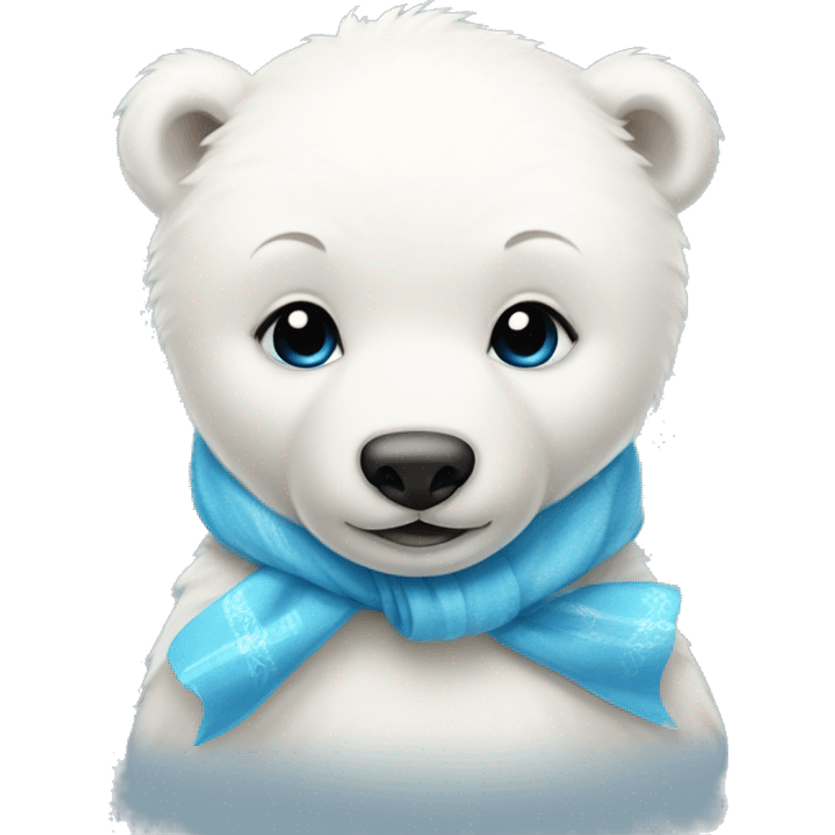 Baby Polar bear wearing a blue bow on its head and a matching scarf emoji