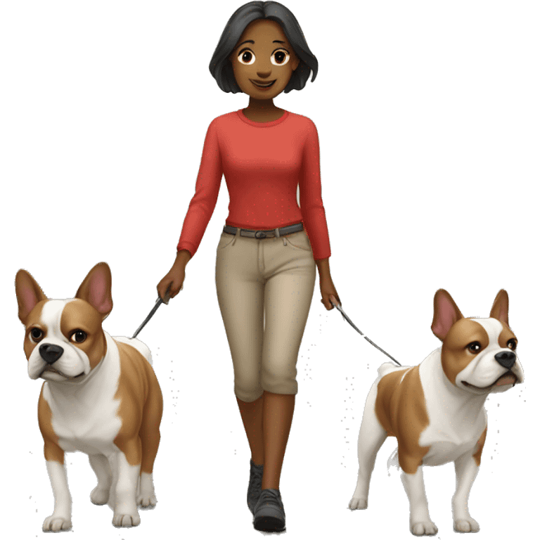 Girl walking two french buldogs emoji