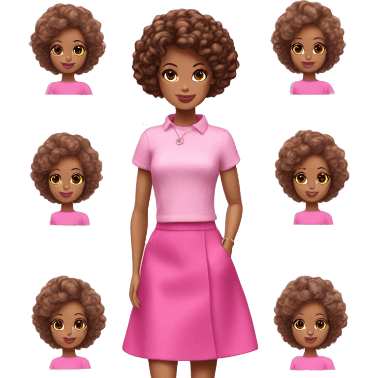 Curly Brown short hair barbie full body pink clouth emoji