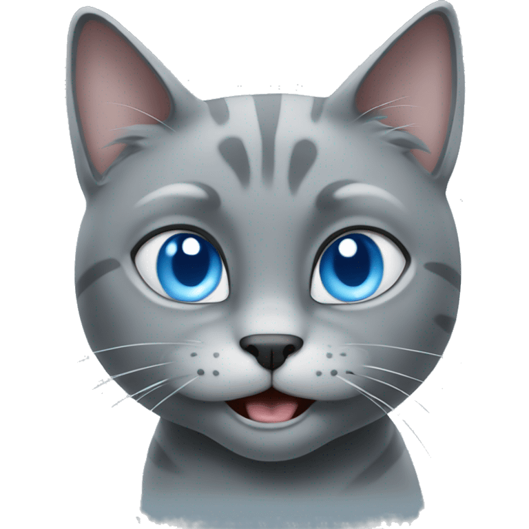 Monochrome grey cat blue eyes growling emoji