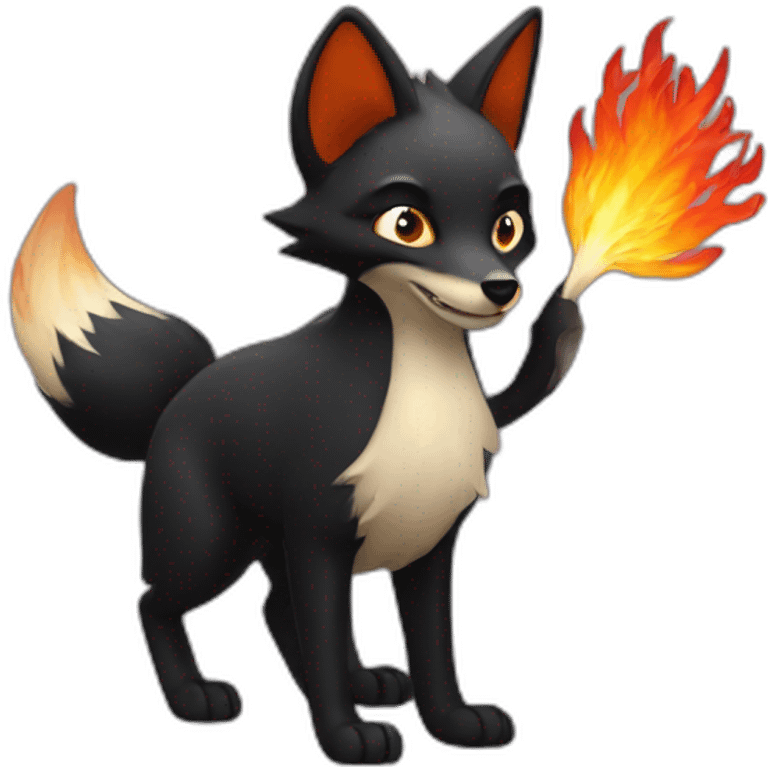 an black fox with nine fire tails emoji