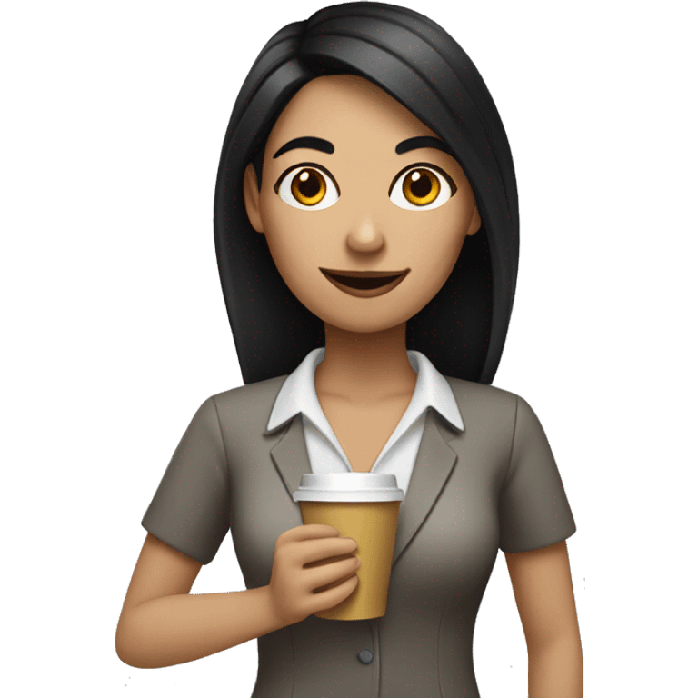 white female teacher with black hair that loves coffee emoji