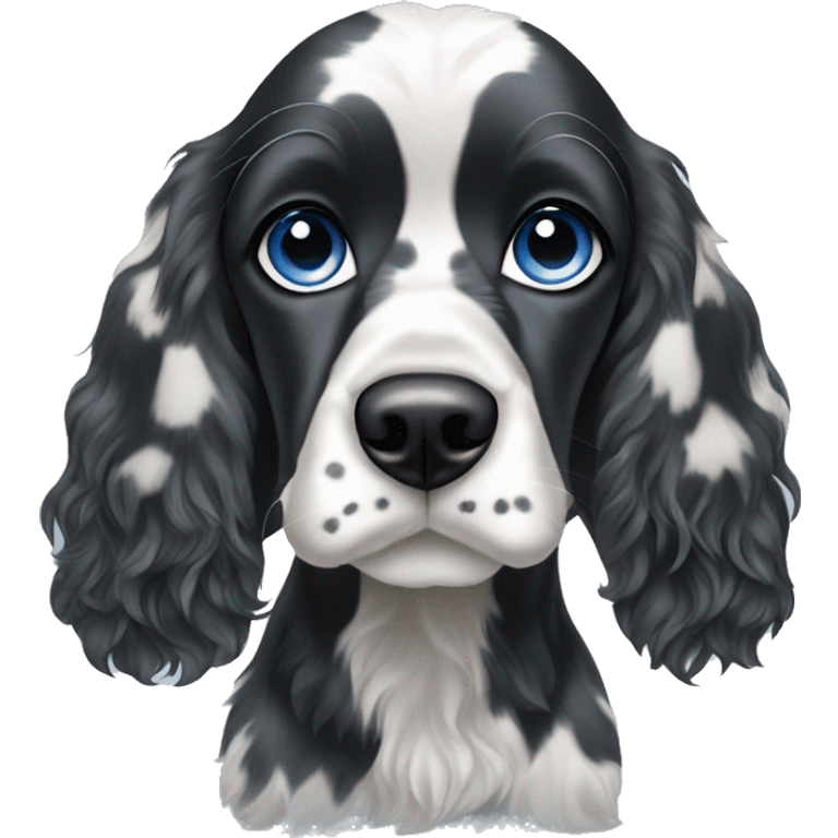 Black and white spotted cocker spaniel blue eye emoji