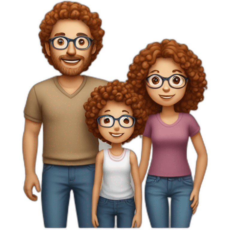 family of four father with gray hair mother with red curly hair and blue glasses son with brown hair and little daughter with curly brown hair emoji