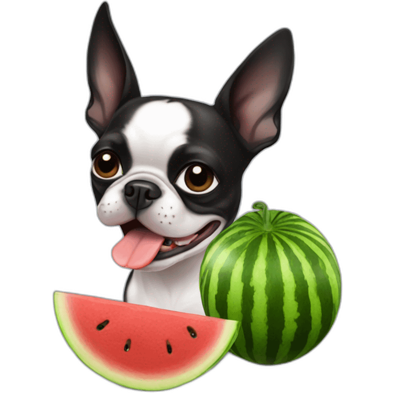 Boston terrier eating watermelon emoji