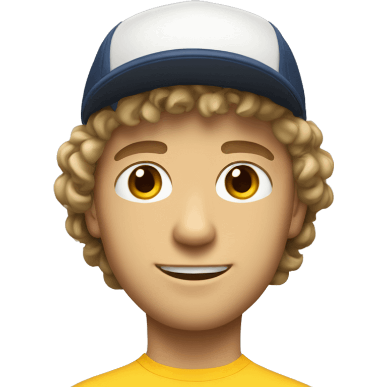 young white guy with small wavy hair brazilian race suit and hat without smile emoji