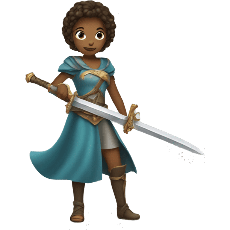 a girl using a sword, dressed like a fairytale emoji