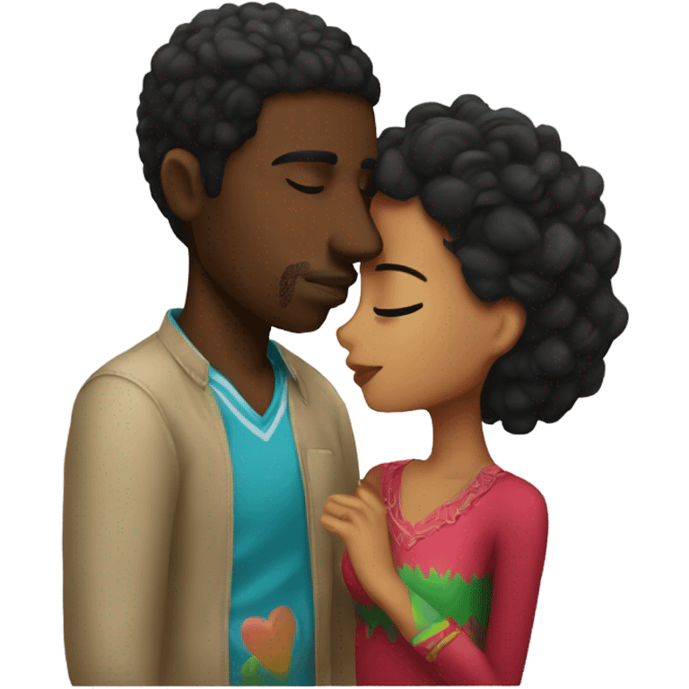 kiss and cuddle black man Mexican girl emoji