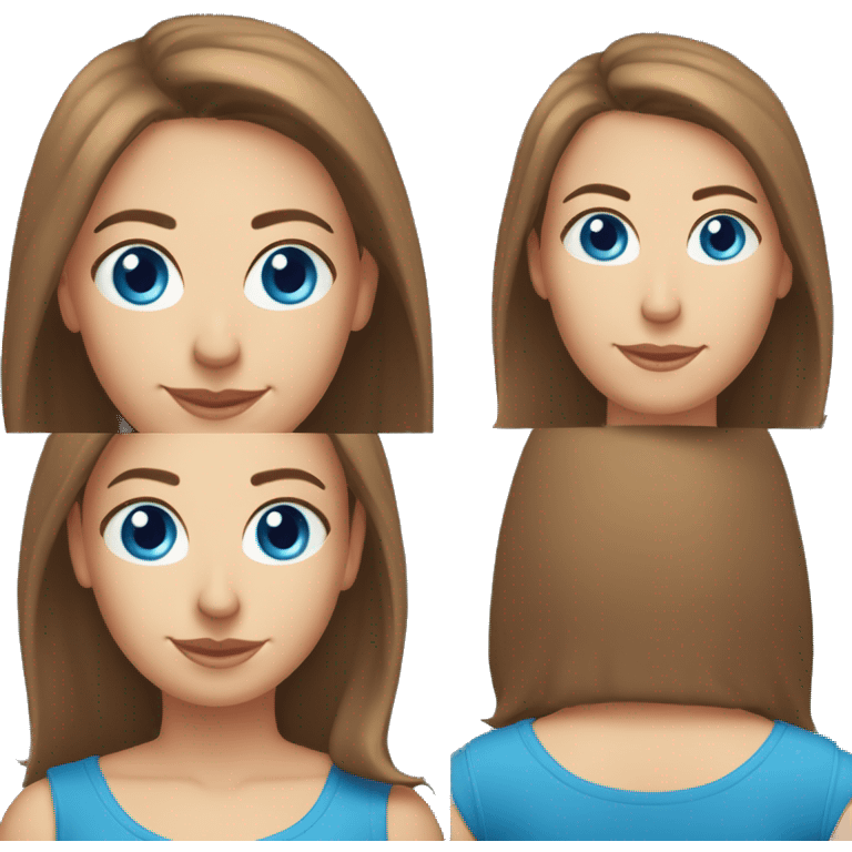 A head and shoulders shot of a 33 year old Caucasian woman, with straight brown hair,   with blue eyes wearing a t-shirt. emoji