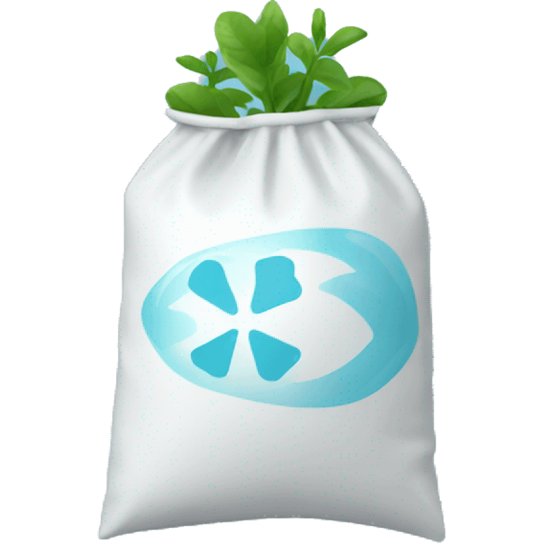 fertilizer bag with light blue background with plant symbol emoji