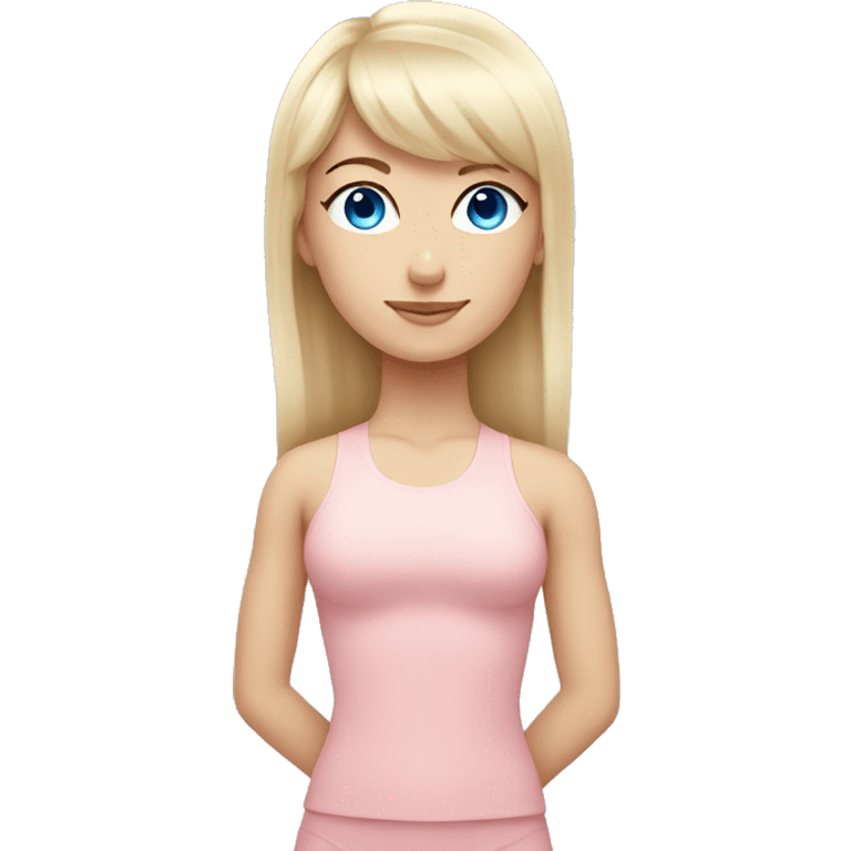 blonde with bangs and blue eyes yoga girl light pink clothes n emoji