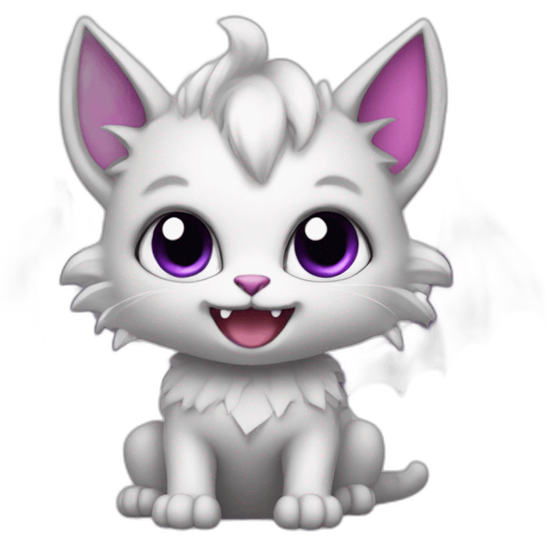 Cute dragon cat purple with big wings and big teeth emoji