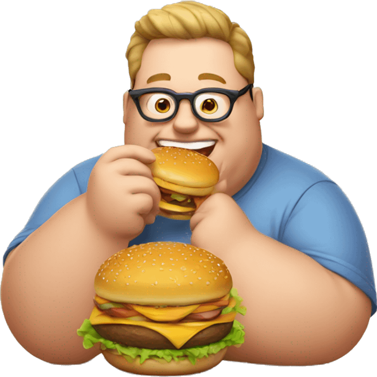 fat man wearing eyeglasses eating a burger emoji