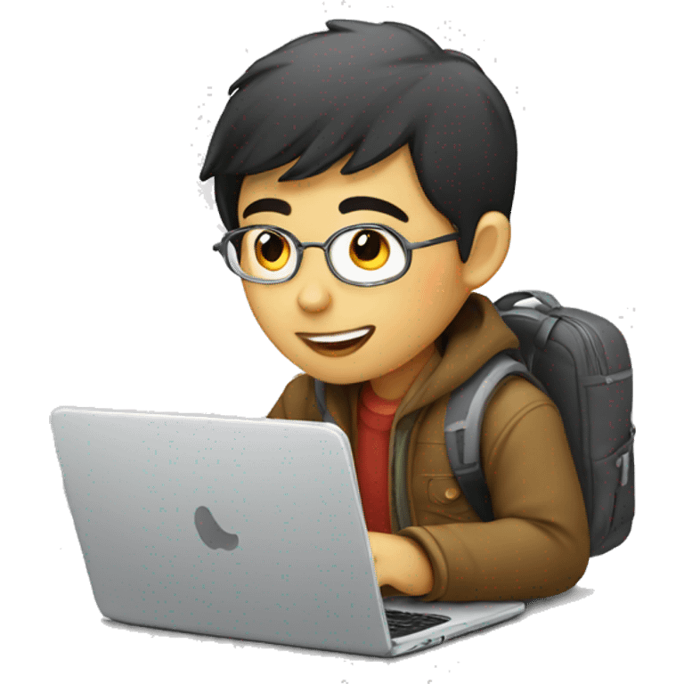 Graphic Designer asian boy with laptop emoji