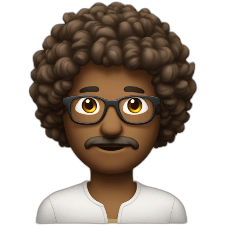 Homme métisse avec cheveux bouclés brun et un taper et des lunettes emoji