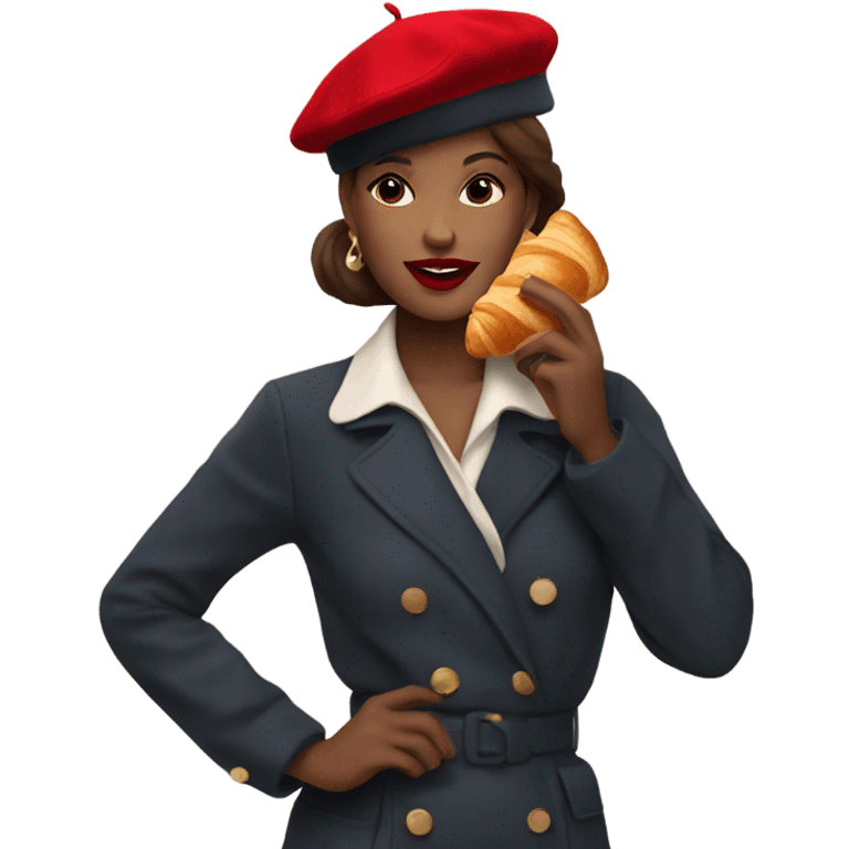 woman with beret in paris and eating croissant with red lipstick  emoji