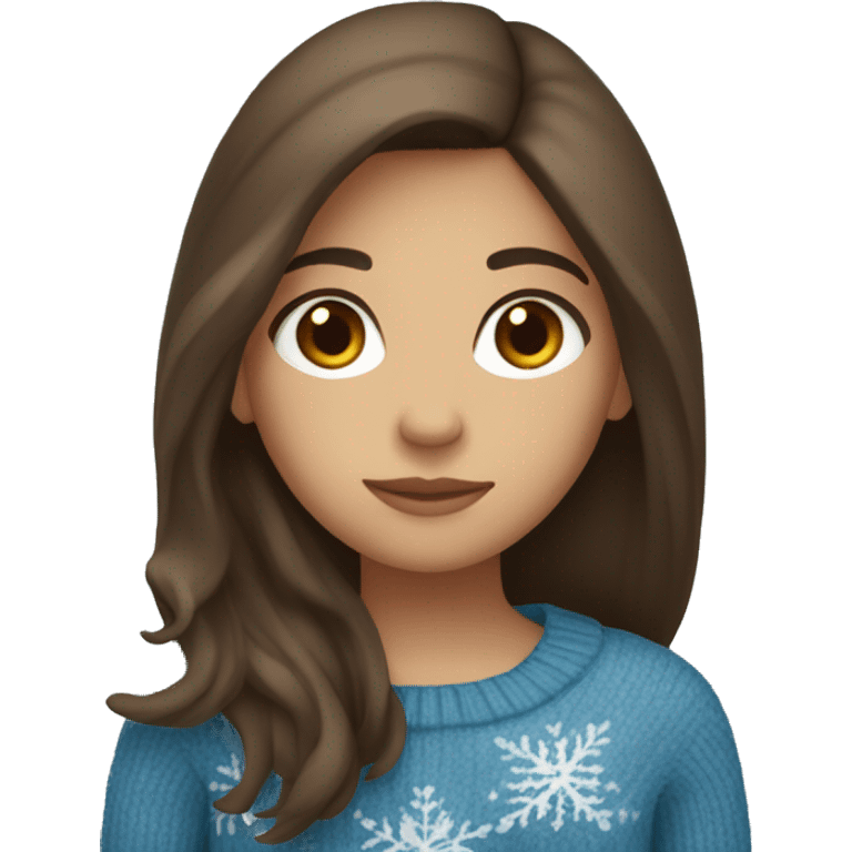 winter, christmas, hispanic, long brown hair, girl, brown eyes, child, full body, blue sweater emoji