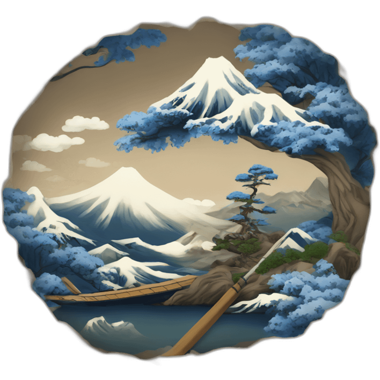 Hokusai in the style of Bob Ross emoji