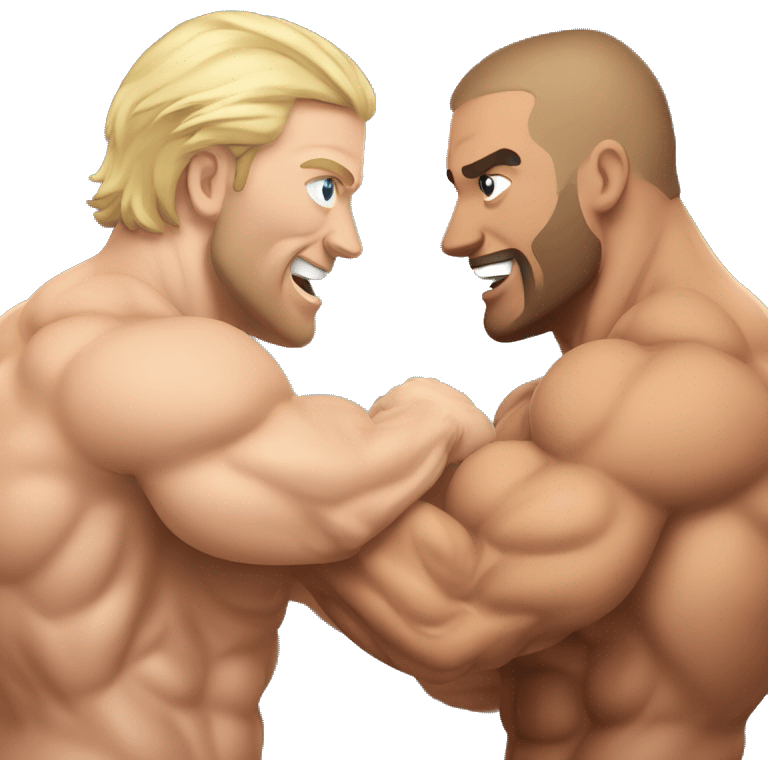 Muscular Caucasian gay bodybuilders wrestling emoji